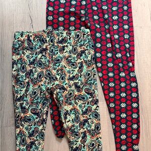 LuLaRoe Bundle of 2 Color Patterned Soft Stretch Leggings Tall Curvy OS NWOT